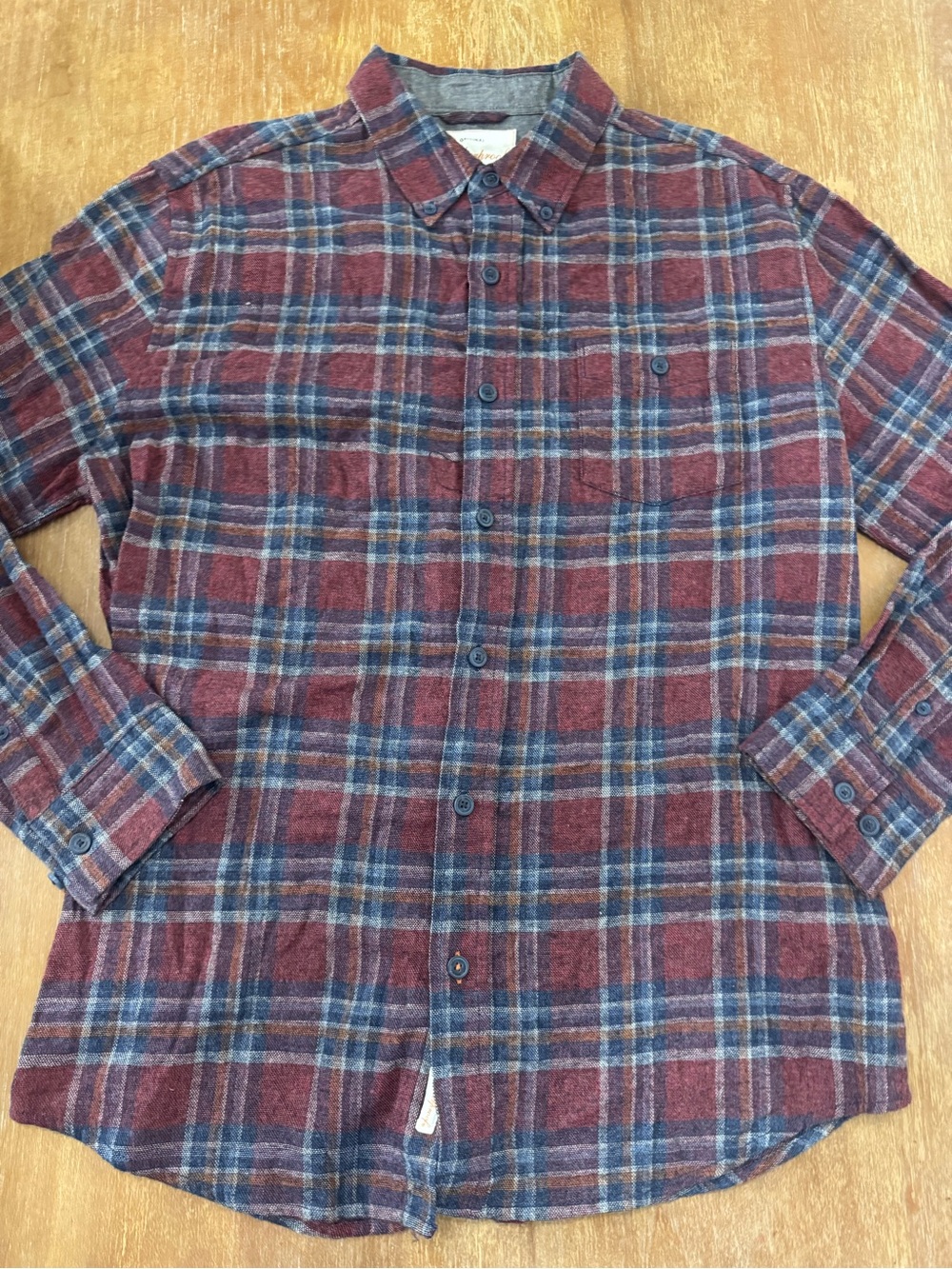 Weatherproof Men's Burgundy and Blue Plaid Button-Down Shirt